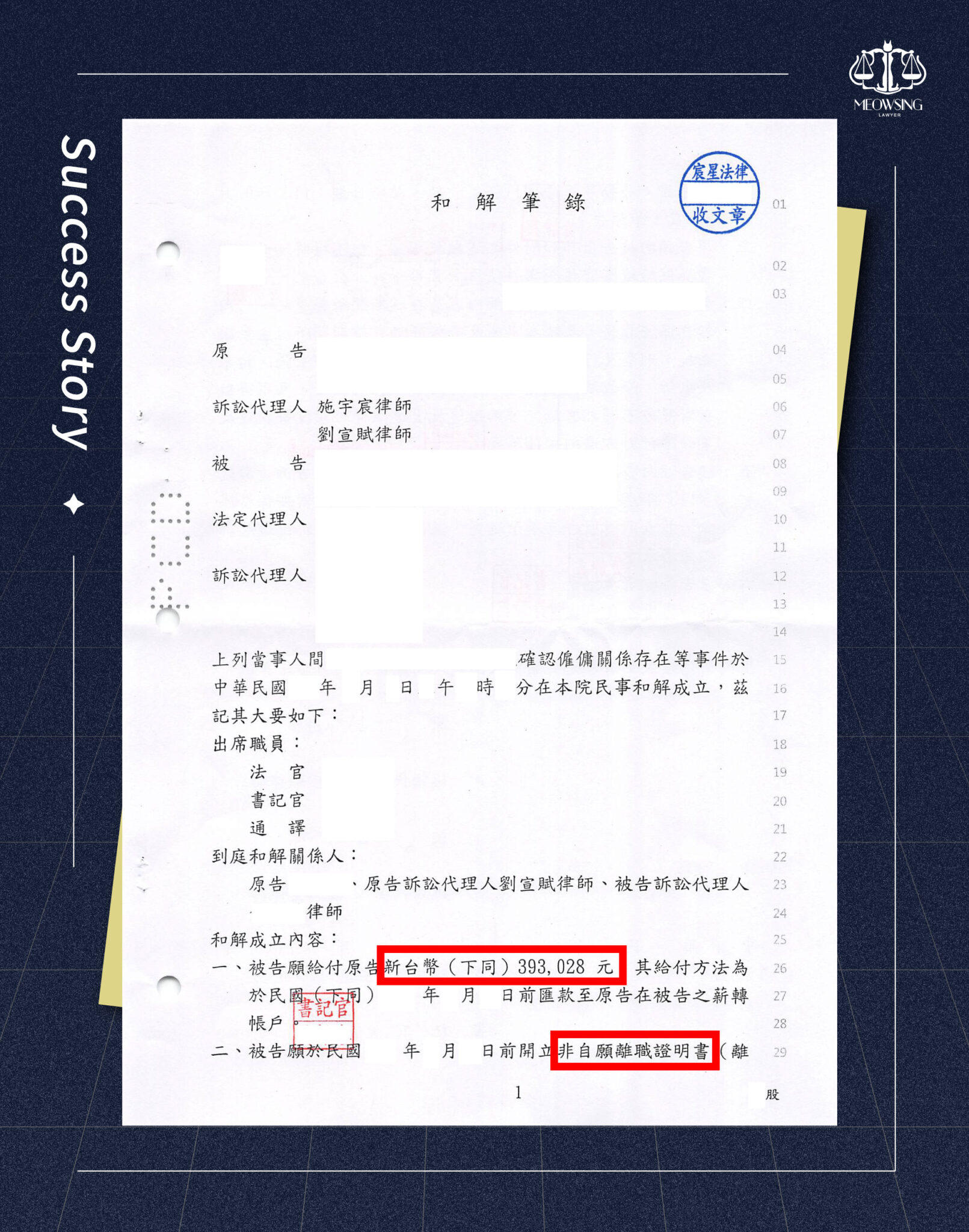宸星法律事務所勞資糾紛違法解僱勝訴案例筆錄與定暫時狀態處分法院裁定書證據資料